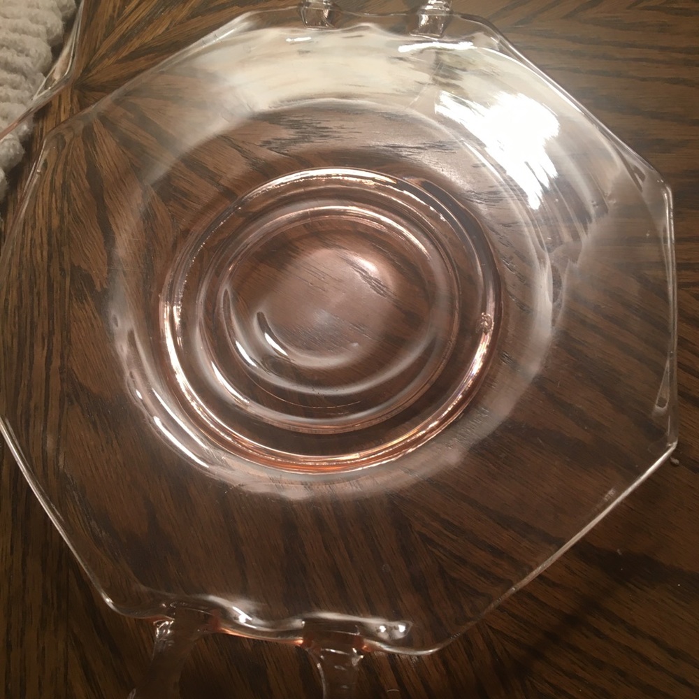 Octagon plate with handles pink depression era